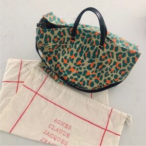 Vibrant Green and Orange Structured Satchel Clare V